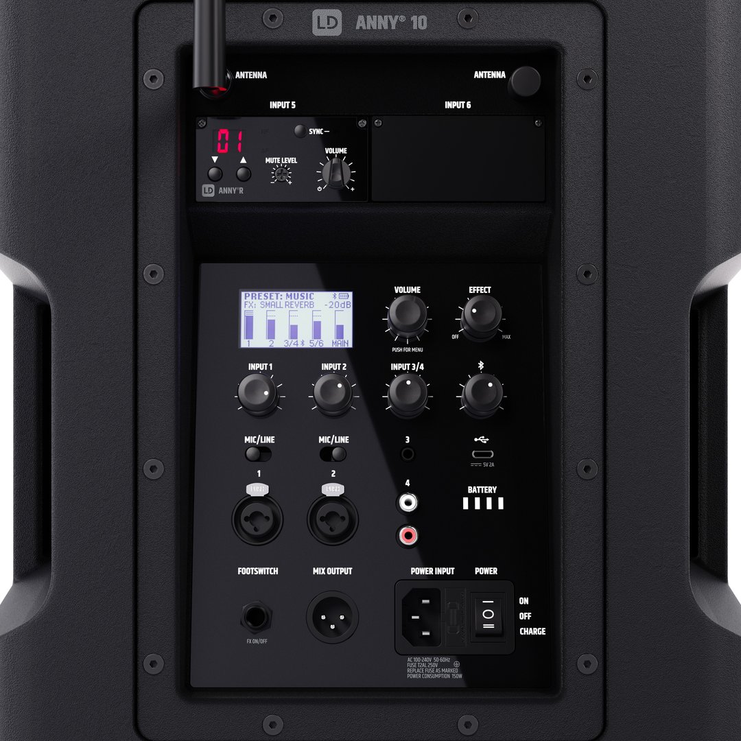 LD Systems ANNY® 10 BPH B5 10" Mobiler Bluetooth PA-Lautsprecher mit Akku, Mixer + 1x Headset-Mikro